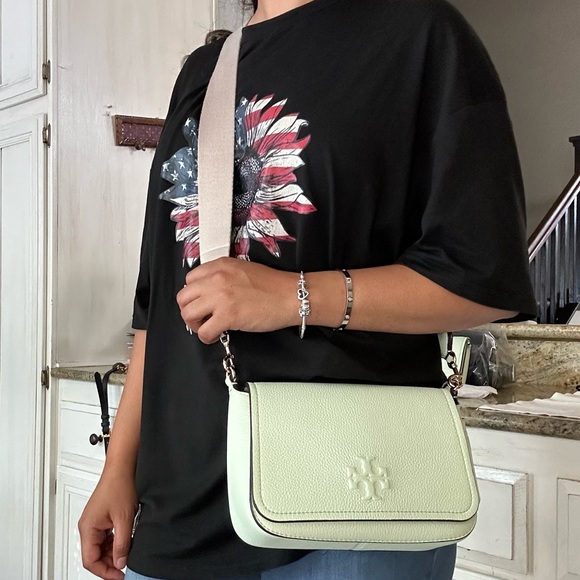 New Tory Burch Thea web flap green mist double straps - Picture 9 of 10